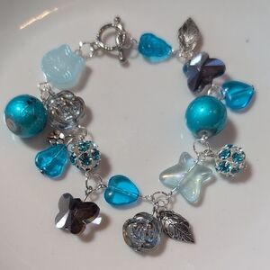 Handmade Cottagecore Fairy Silver & Blue Charm Bracelet 7"